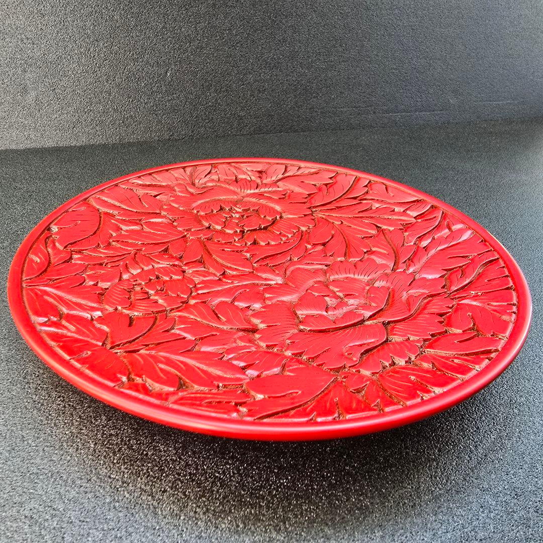 村上木彫堆朱 飾り皿 牡丹唐草 漆器 うるし塗り 漆 天然木 伝統工芸品