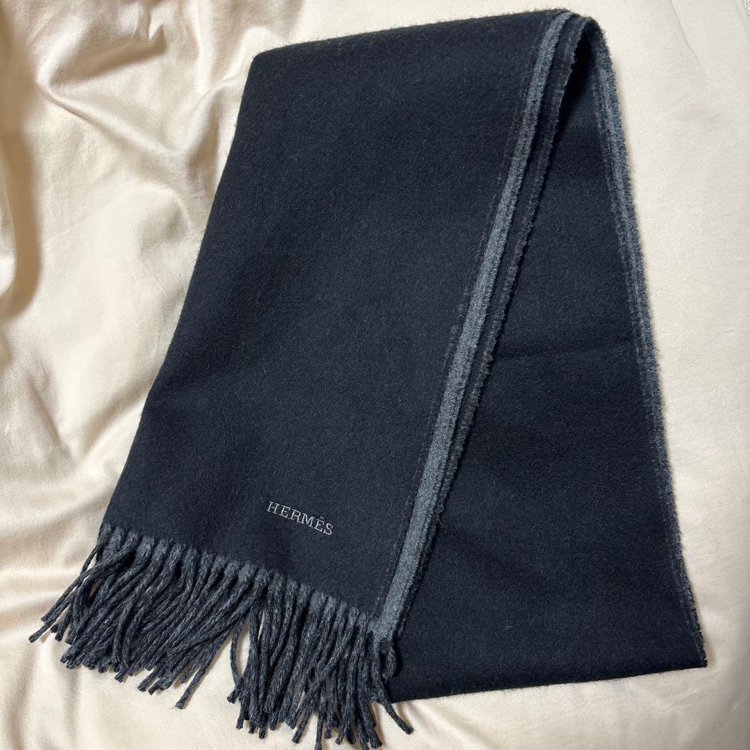 【一度短時間使用のみ美品】HERMÈS カシミヤリバーシブルマフラー
