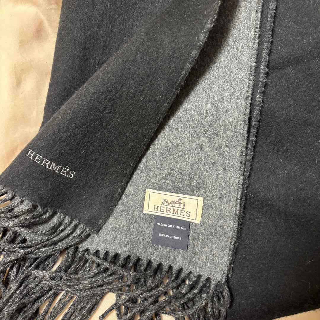 【一度短時間使用のみ美品】HERMÈS カシミヤリバーシブルマフラー