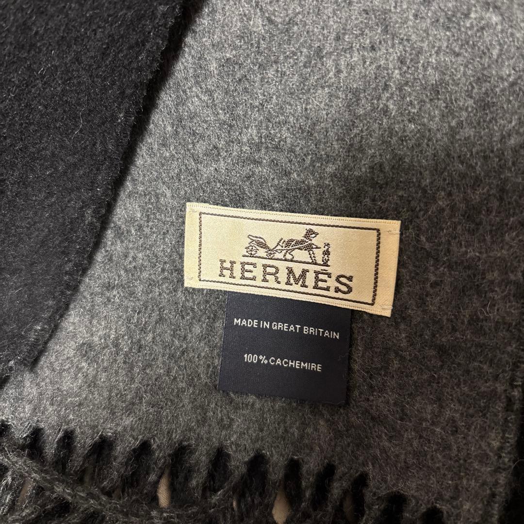 【一度短時間使用のみ美品】HERMÈS カシミヤリバーシブルマフラー