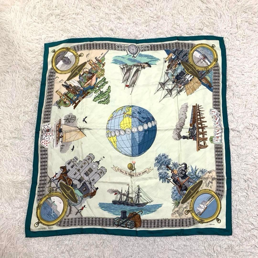 14785✨希少✨エルメス カレ90 L80日間世界一周 スカーフ シルク