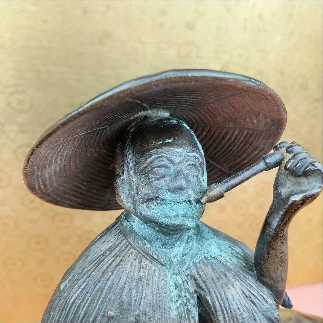【お値下げしました！】銅製　香炉　牛乗り人　蓑笠　煙管