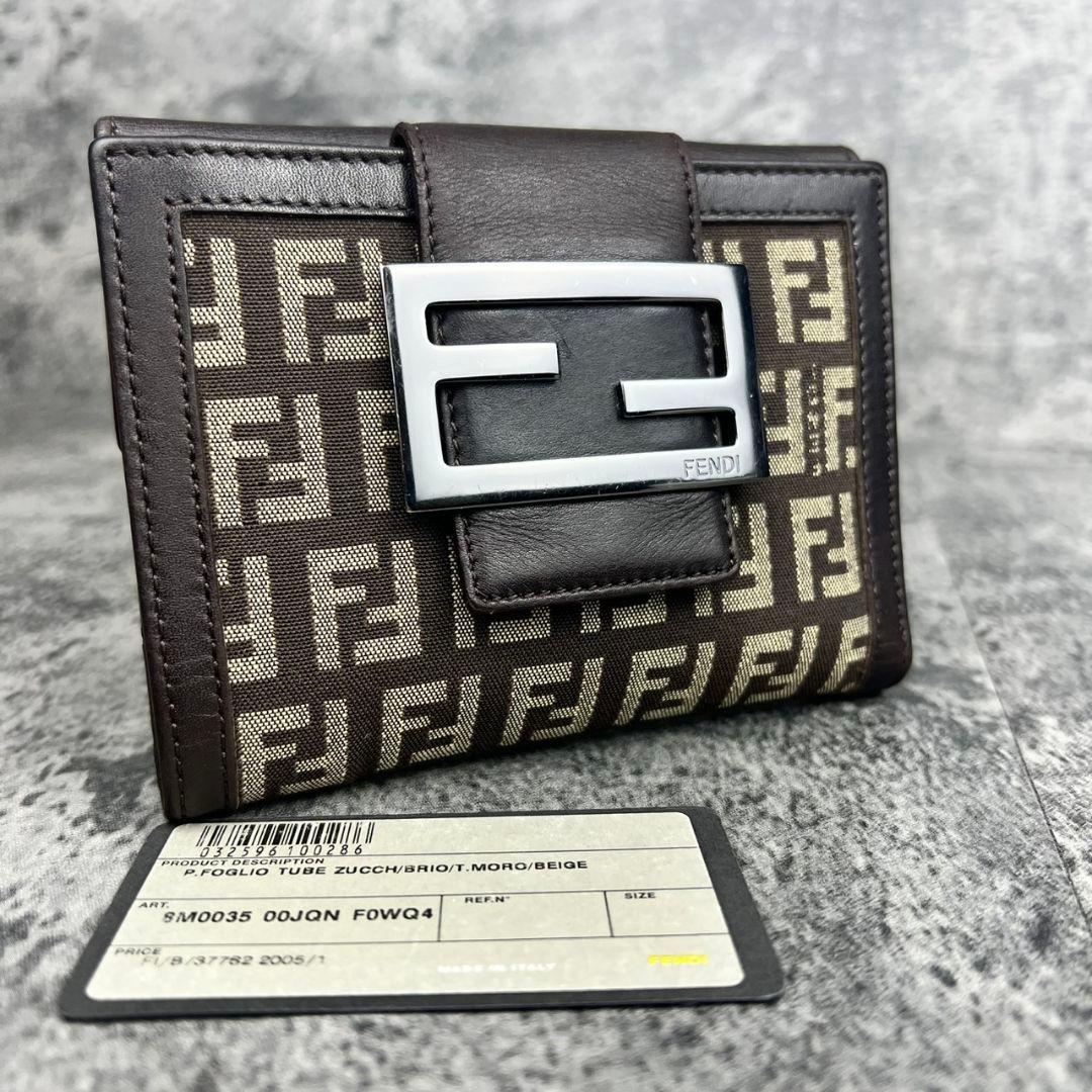 FENDI ズッカ柄 レザー×キャンバス 二つ折り財布 エフイズロゴ