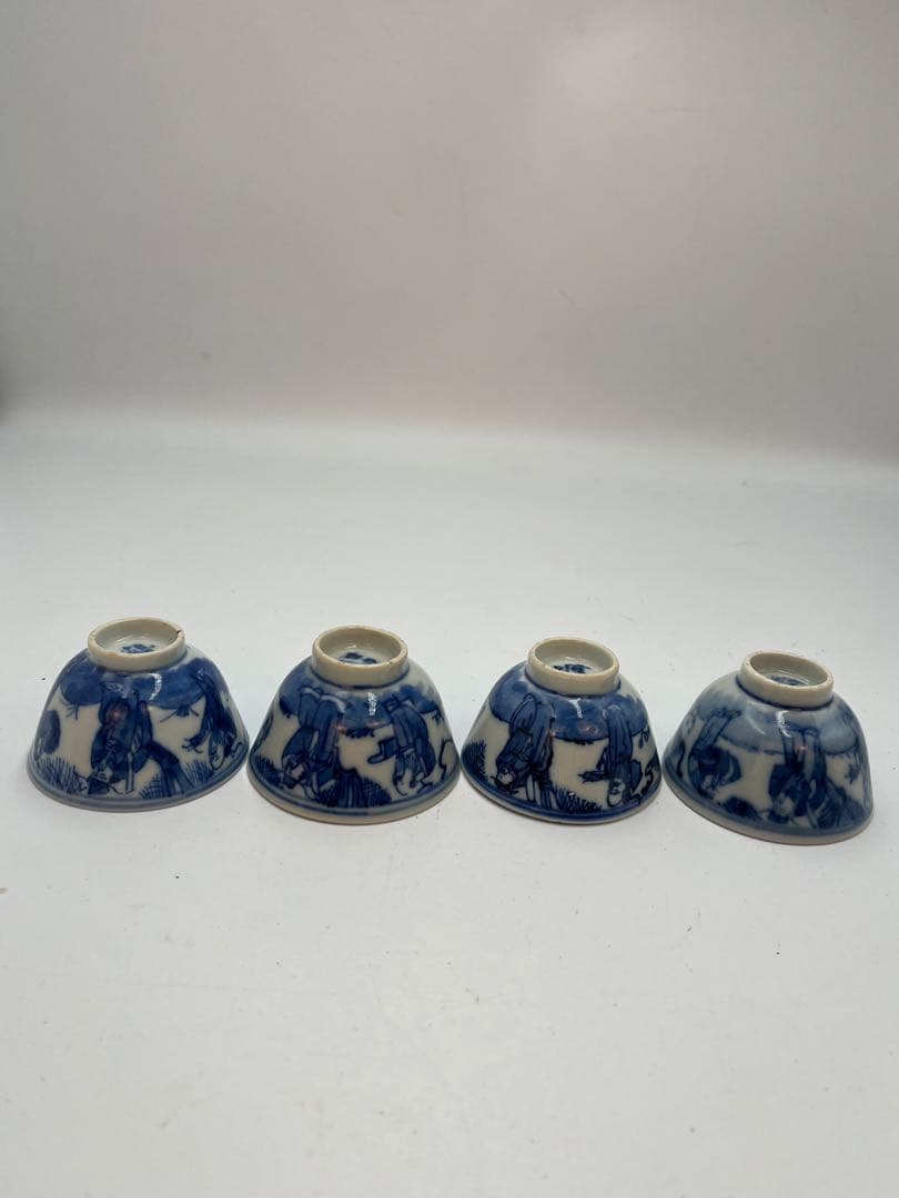 中国 清朝古染付 小振 煎茶碗 4客 唐物 玉露茶碗 茶器 茶道具 煎茶道具