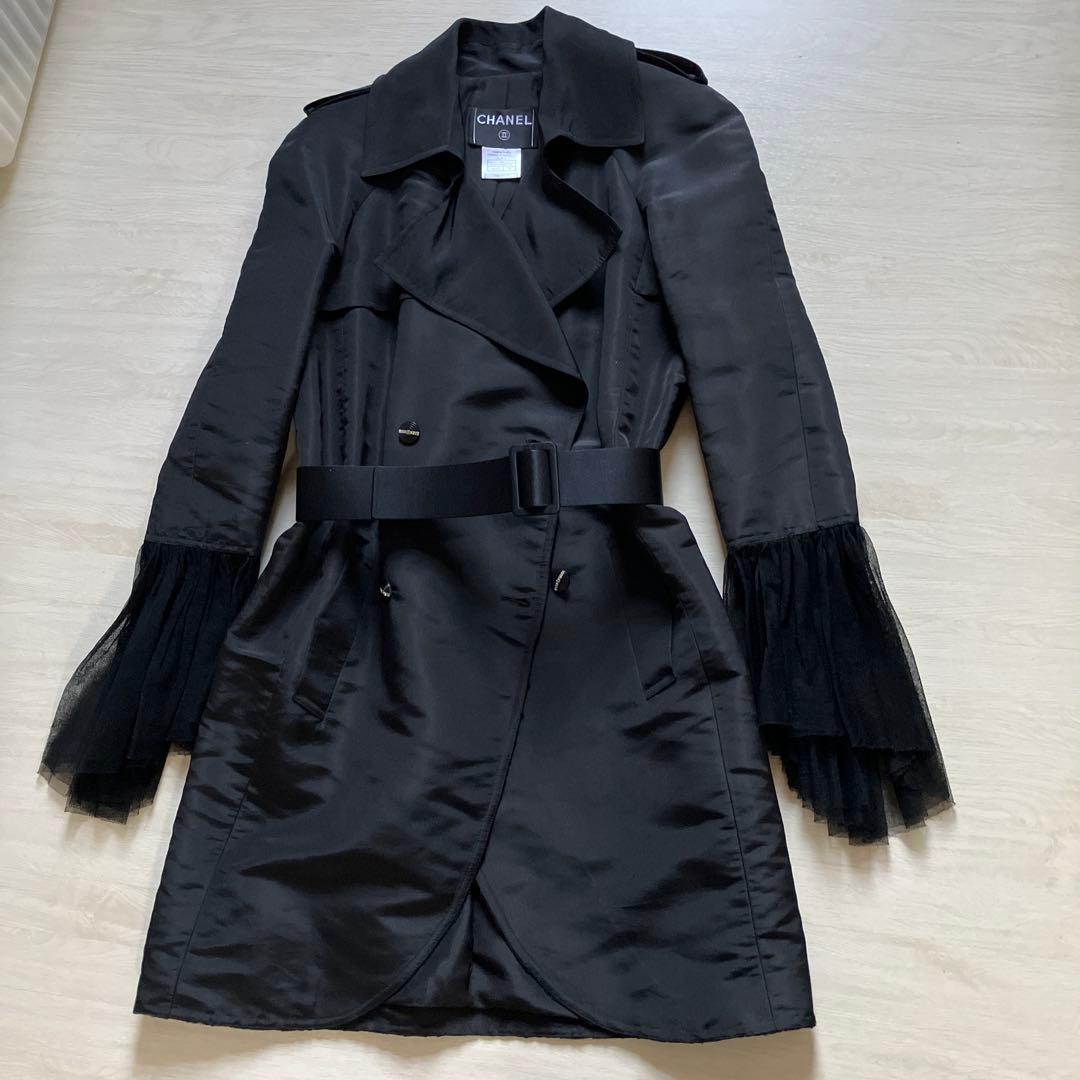 CHANEL ブラックトレンチコート 38