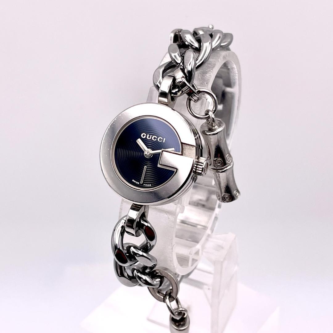 グッチ 107 レディース 時計 Gフェイス チェーン シルバー文字盤 稼動