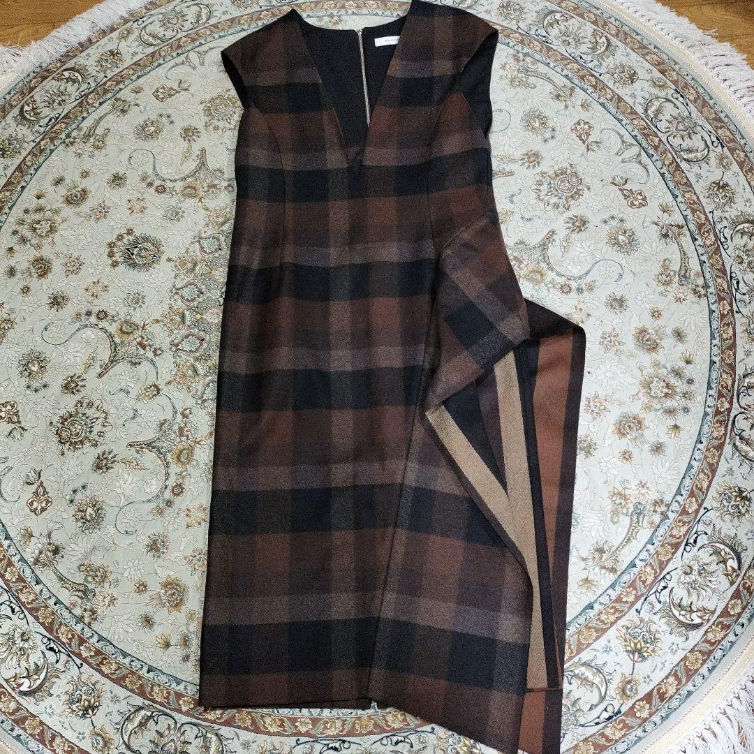 ADONIS チェック柄 Vネック マキシ丈ジャンパースカート38