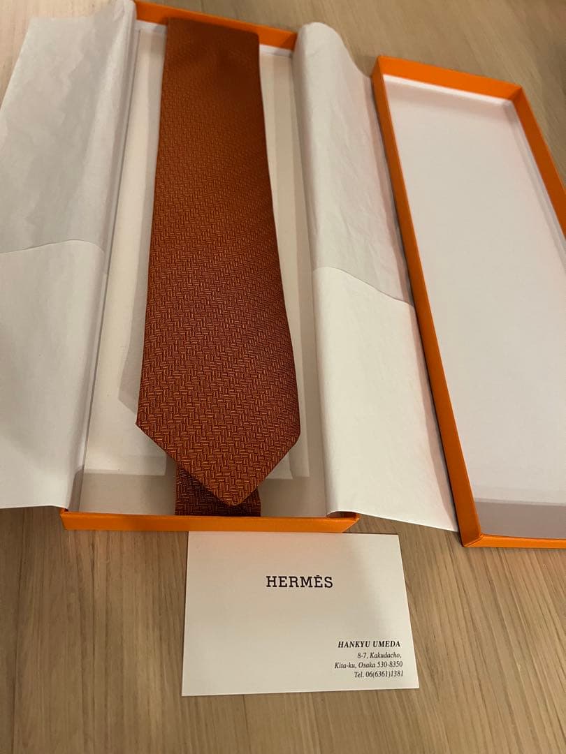 HERMES オレンジ ネクタイ cravate soie lourde