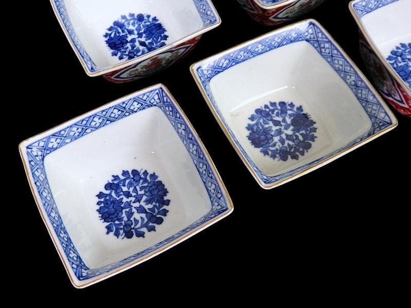 大聖寺伊万里　唐獅子牡丹の図　四方角向付　５客　N1114AS-CZy