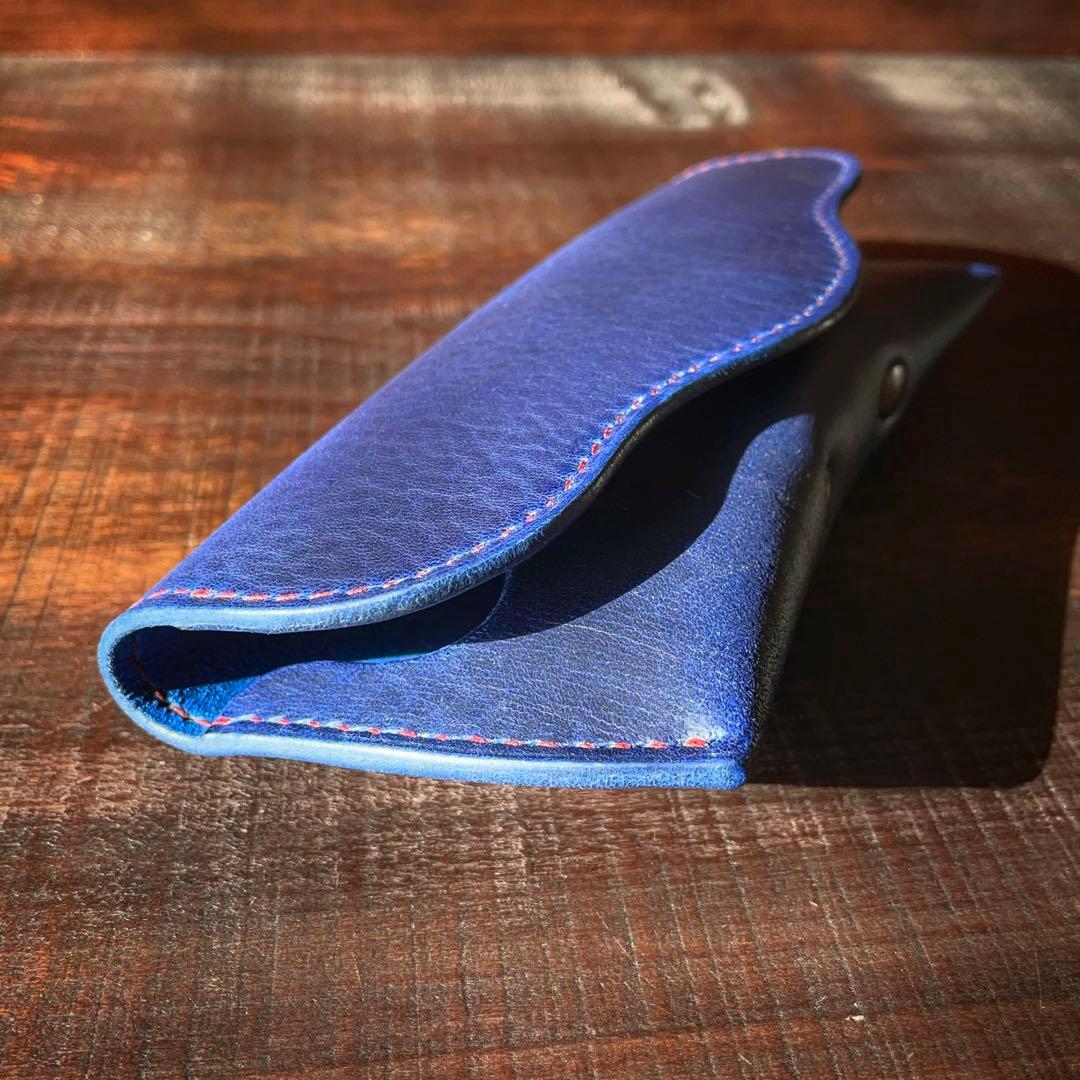 【キッキ】5ポケットカードホルダー（ブルー&レッド）メガネケース（ブルー）