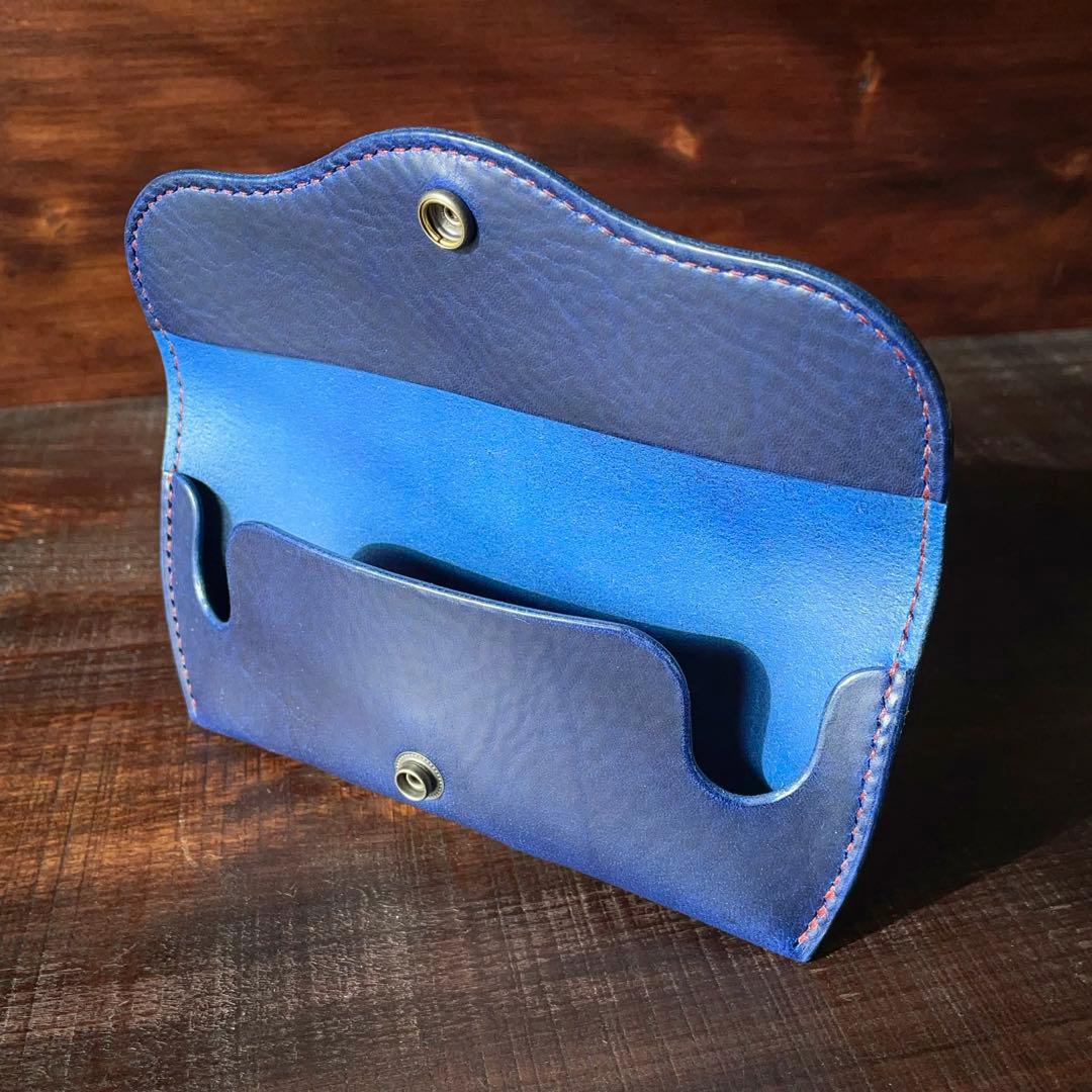 【キッキ】5ポケットカードホルダー（ブルー&レッド）メガネケース（ブルー）