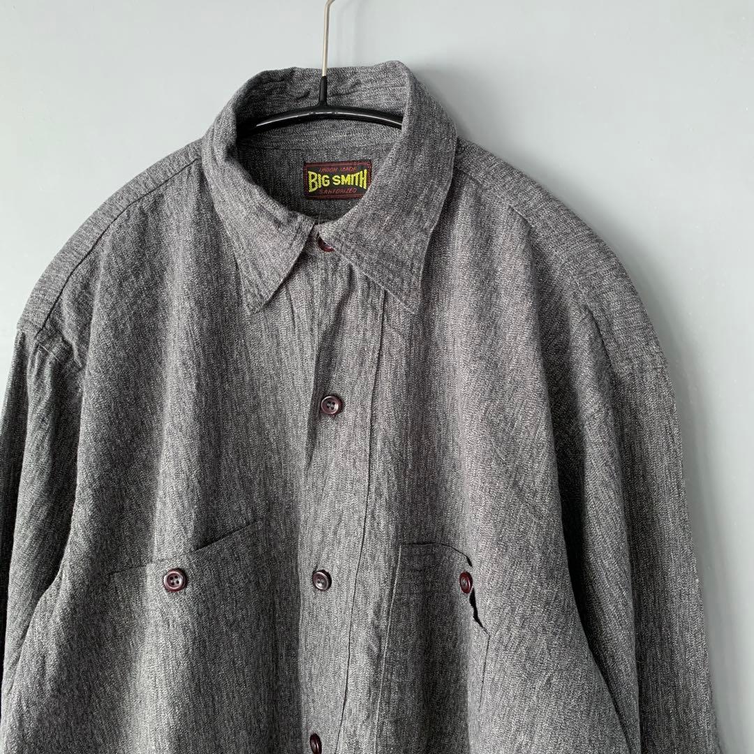 BIG SMITH ヴィンテージ 黒シャンブレーシャツ ビッグスミス 背中刺繍