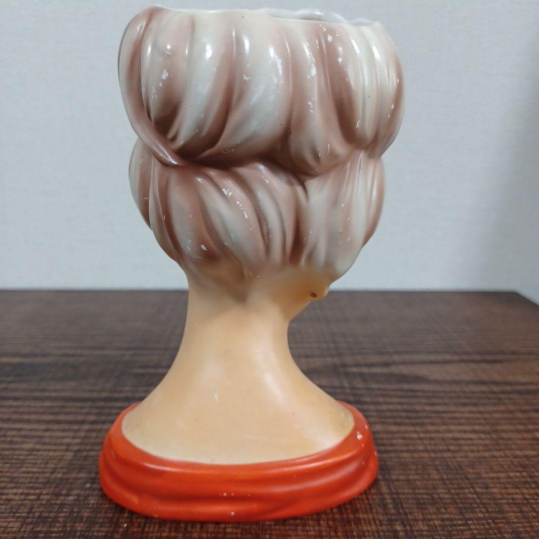 ビンテージ レディヘッドベース 陶器製の置物花瓶　薄紫とオレンジ　2点セット