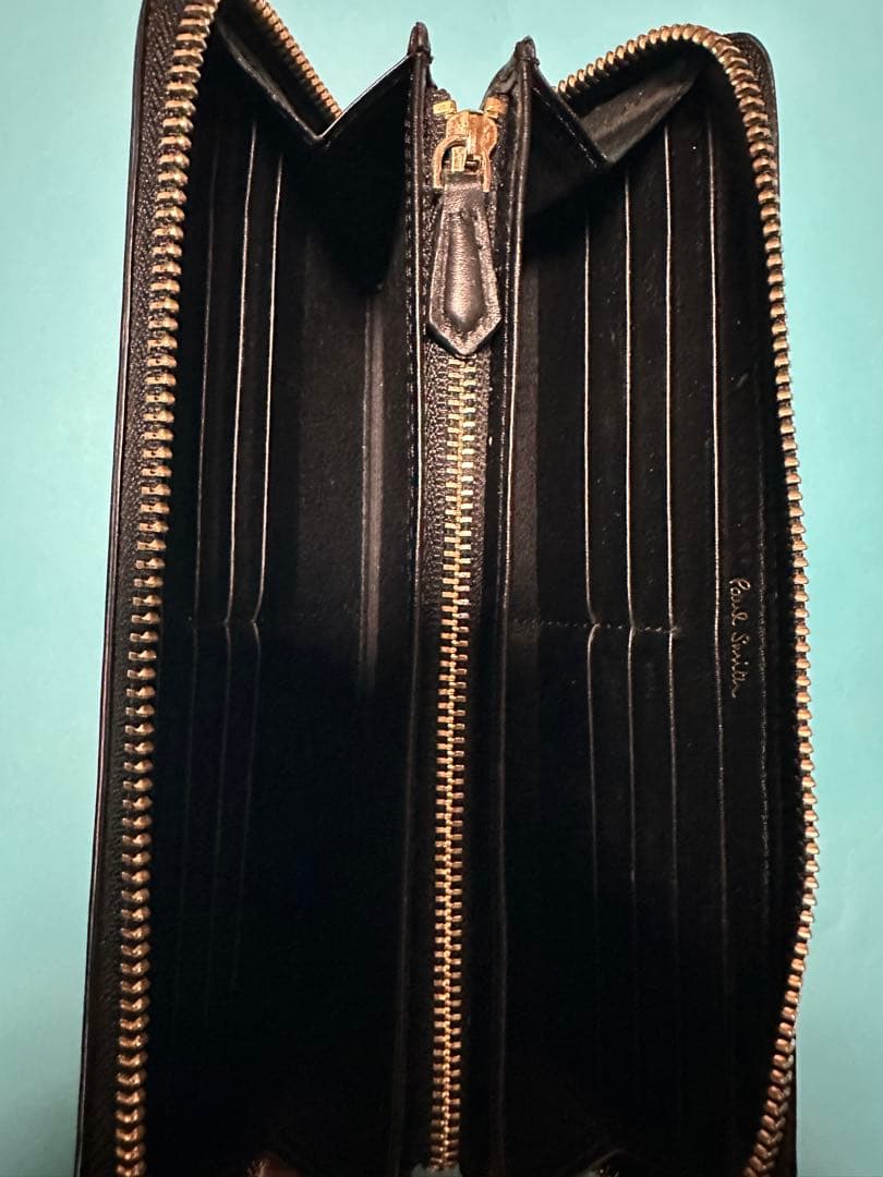 ポールスミス レザー 長財布 牛革 ブラック マルチカラー ストライプ