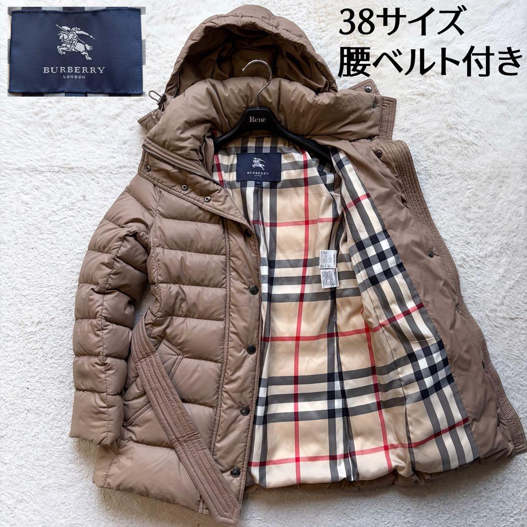 美品✨バーバリーロンドン ダウンコート メガノバチェック 腰ベルト ベージュ M