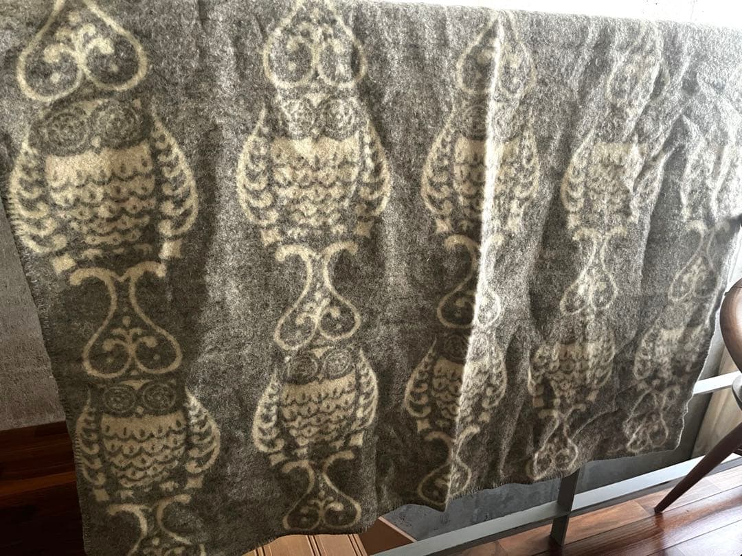 クリッパン ラムウールブランケット ふくろう柄 グレー130 x 180