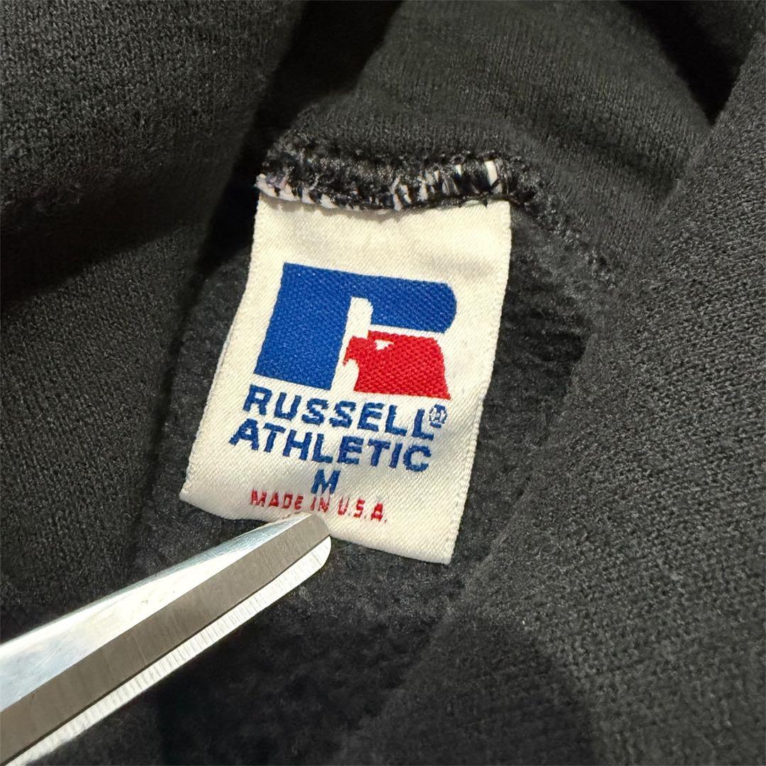90s RUSSELL ブラック 無地フーディー USA製 サイズM