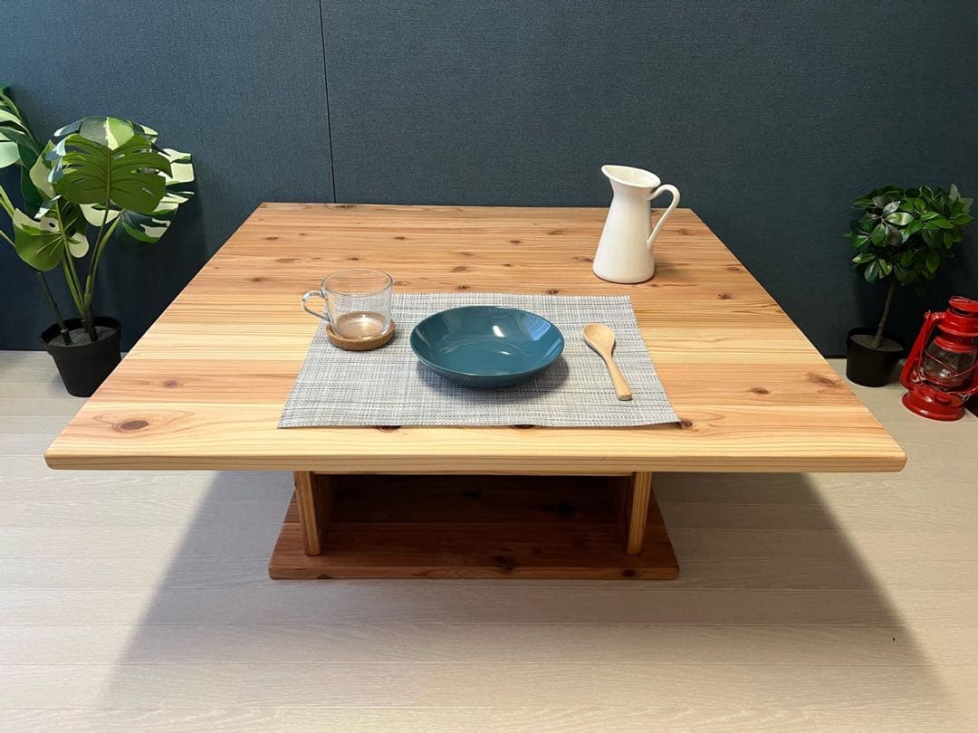【送料無料】 ローテーブル 正方形 90cm 杉 ナチュラル 棚付き
