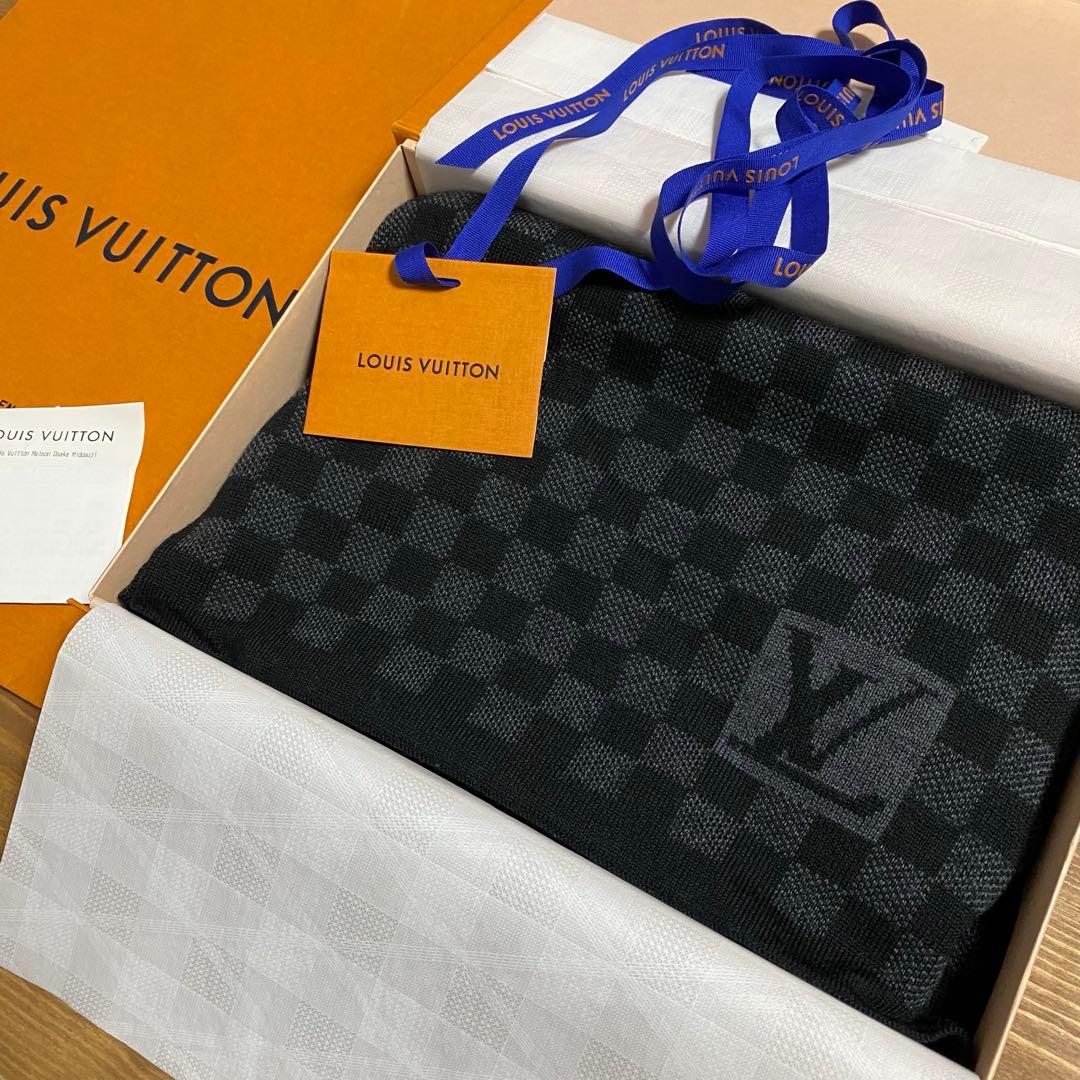 新品箱紙袋付❗️LVロゴマフラー✨ヴィトンマフラー❗️ヴィトン　マフラー　ダミエ