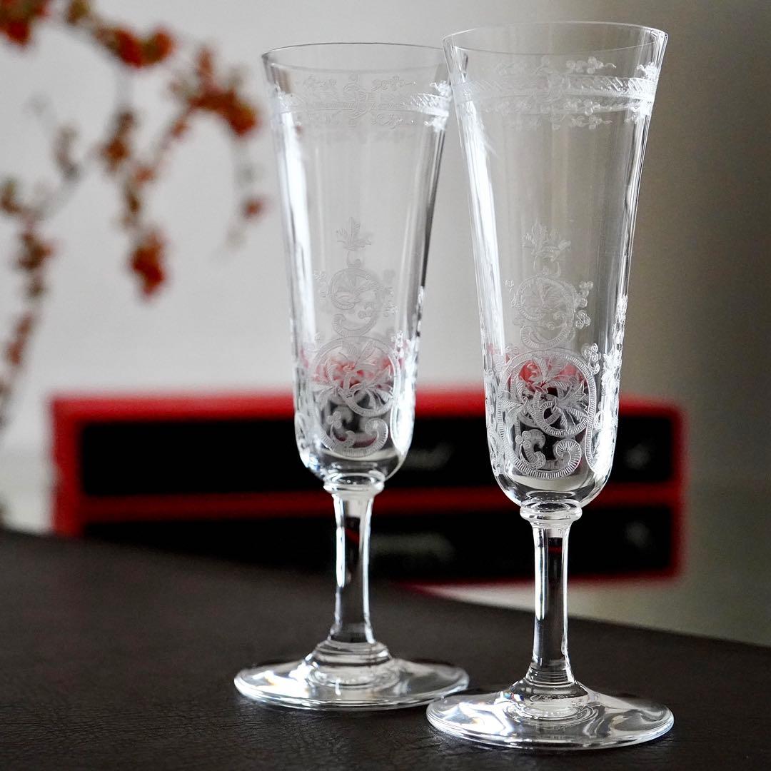 希少★オールド バカラ ラファイエット★シャンパンフルート グラス ペアB★美品