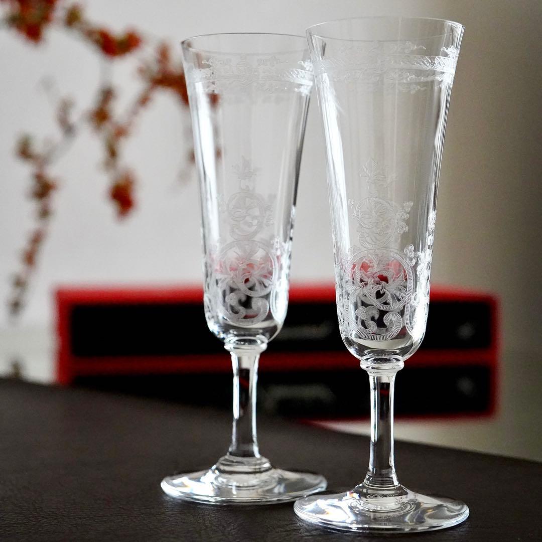 希少★オールド バカラ ラファイエット★シャンパンフルート グラス ペアB★美品