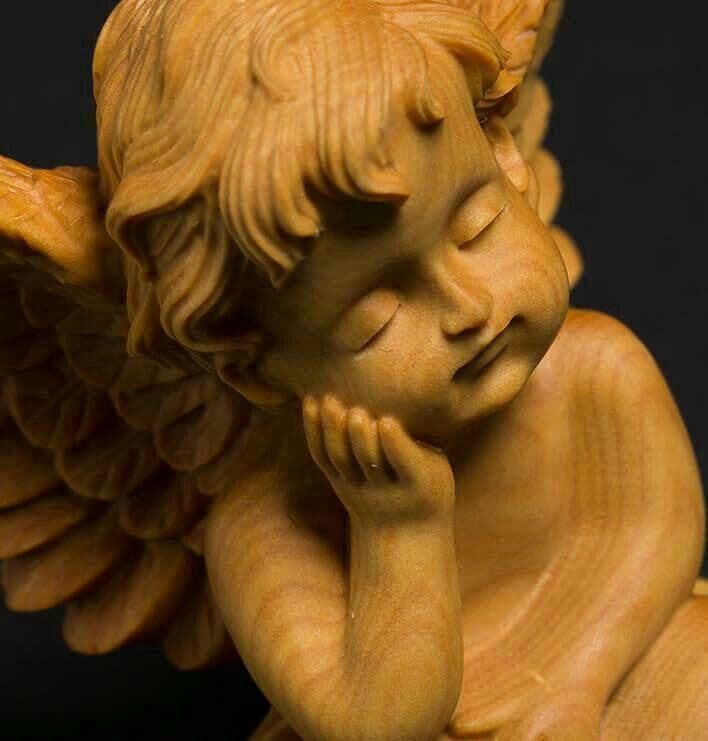 職人手作り ツゲの木彫り天然木  天使  ?インテリア 工芸品