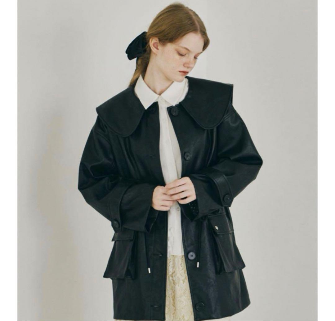 idem イデム　big collar vegan leather jacket