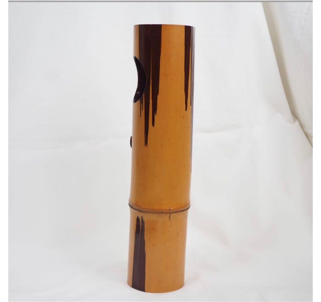 送料無料　音羽山六 珎竹林造　蛍嵌入竹圓窓花入 時代茶道具　★珍品茶道具★