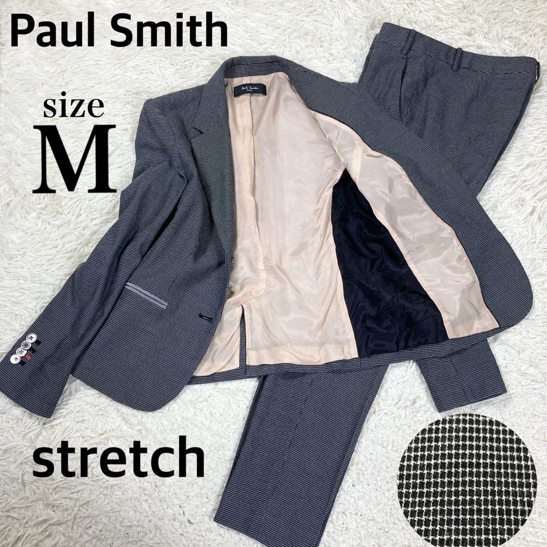 ポールスミスブラック　チェック柄　ストレッチ素材　シェルボタン　サイズ38(M)