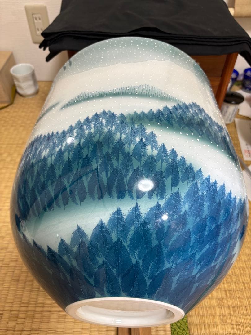藤井朱明 壺 飾り壺 花器 日展人気作家 花瓶 有田焼 特大雪景色 共箱なし