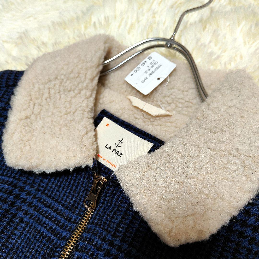 【新品】la paz ラ・パス ウールボアブルゾン チェック S ブルー
