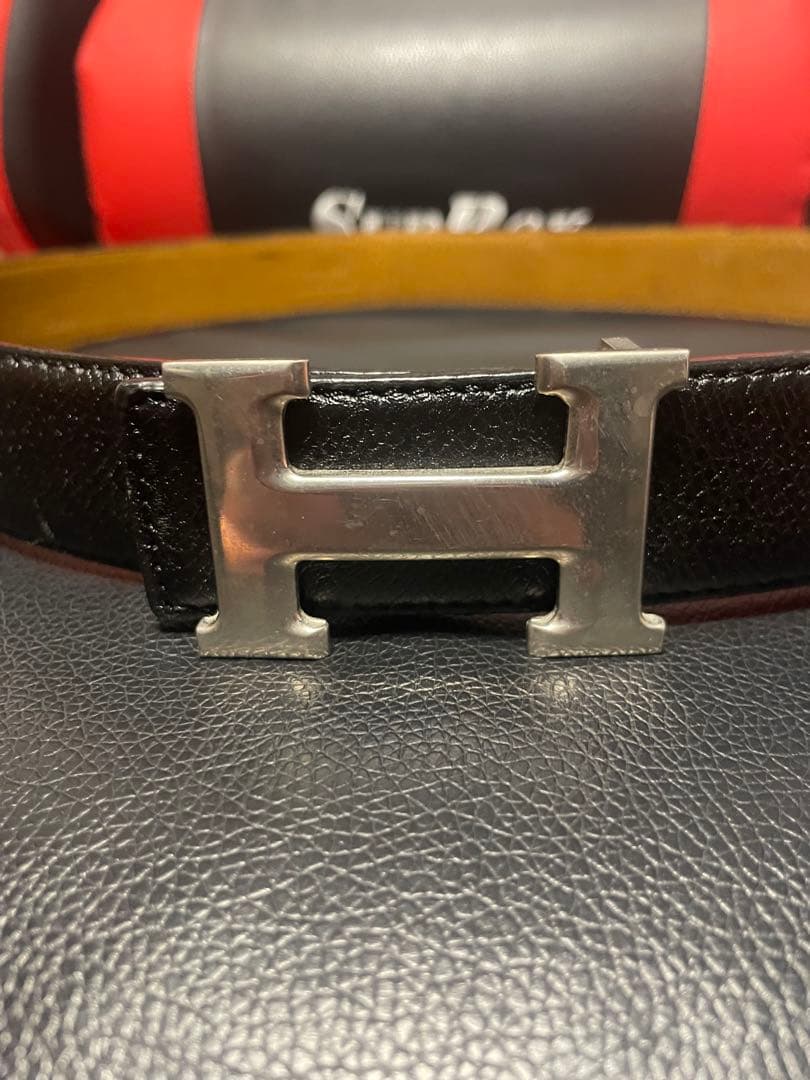HERMES H字型バックル レザーベルト ブラック/ブラウン