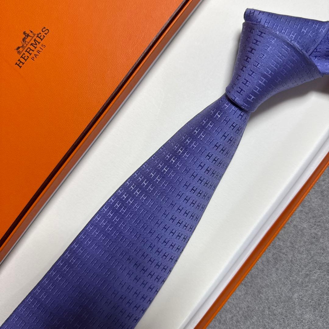 エルメス　ネクタイ　紫　H柄H織ファソネ