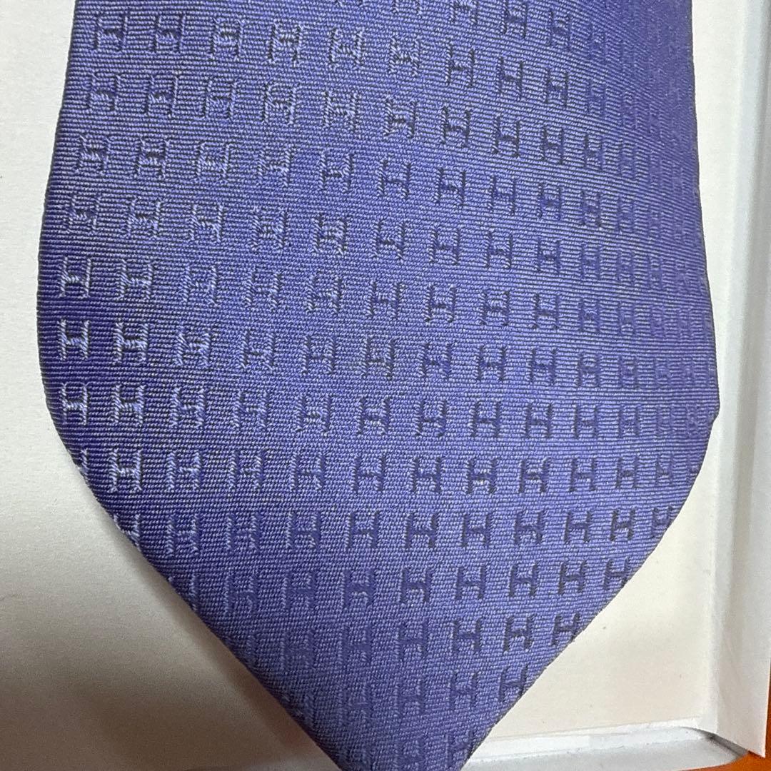 エルメス　ネクタイ　紫　H柄H織ファソネ