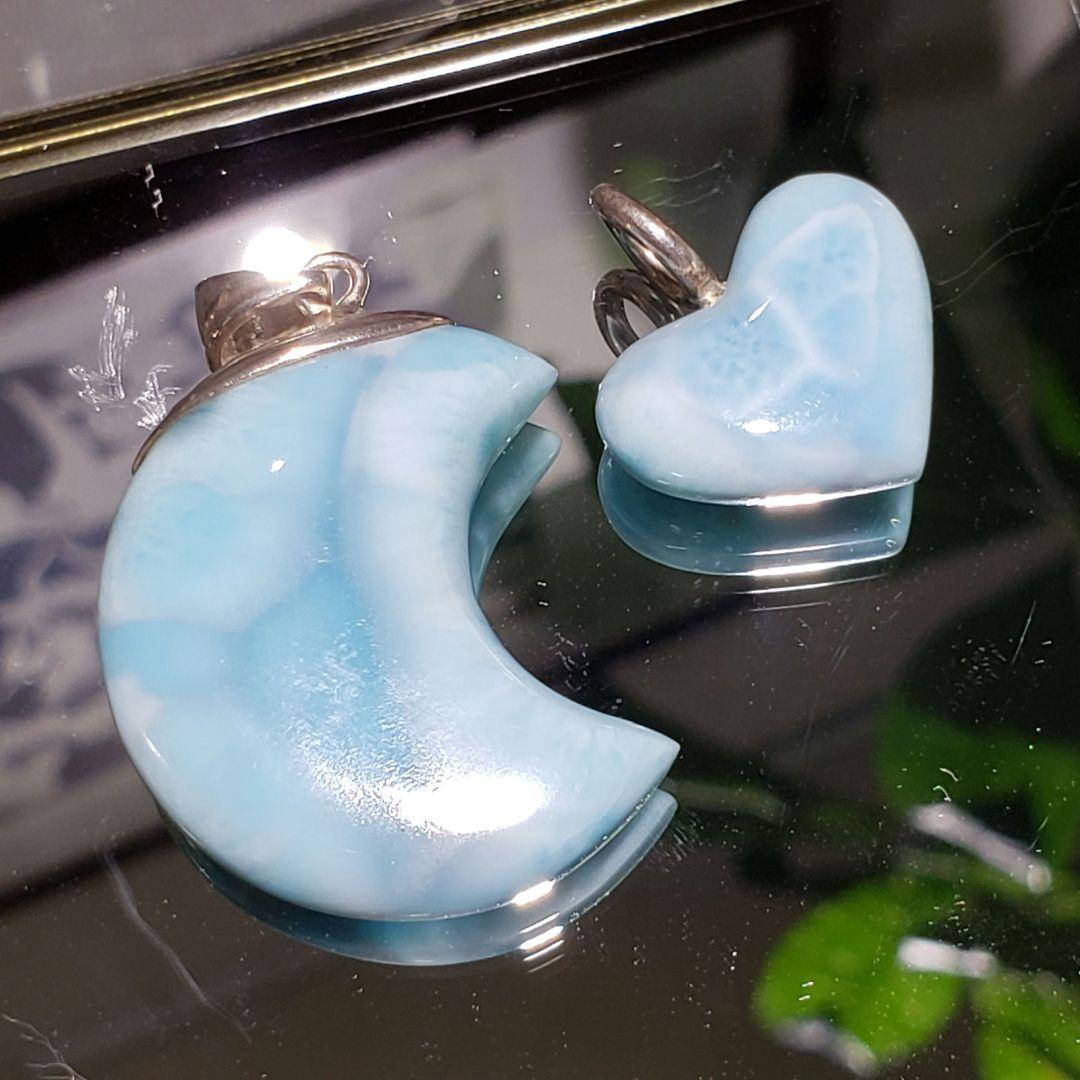 ラリマー　月　ハート　larimar & silver 作 ペンダントトップ
