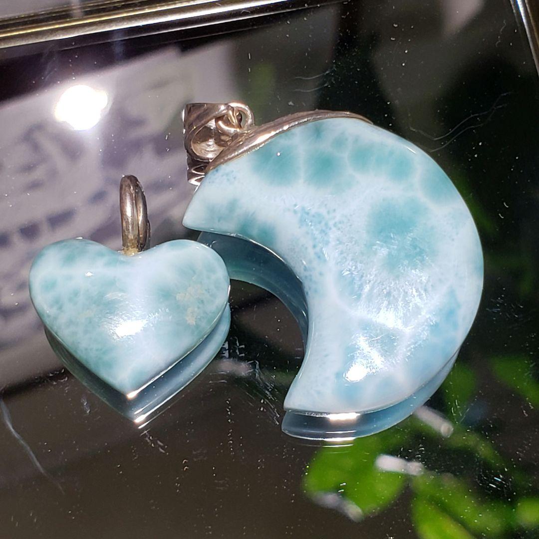ラリマー　月　ハート　larimar & silver 作 ペンダントトップ