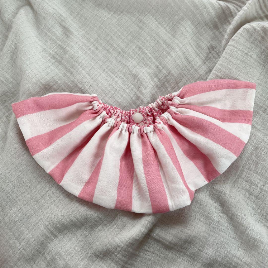 再販★ピンクストライプ×ピンクミモザ★ ハンドメイド　リバーシブル　スタイ