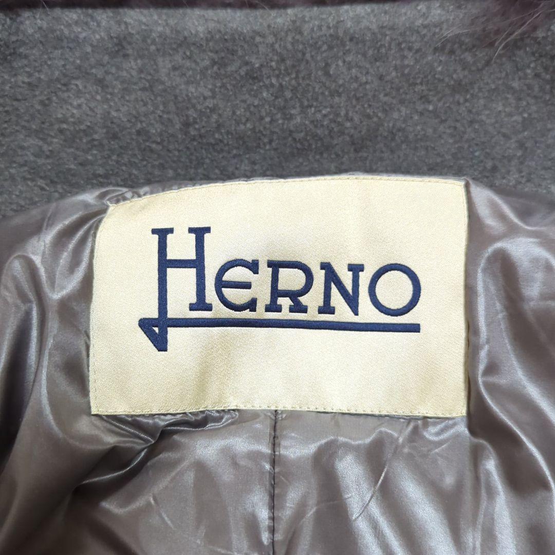 極美品 42 ヘルノ アンゴラ シルク 2way ダウンコート 切替 フォックス