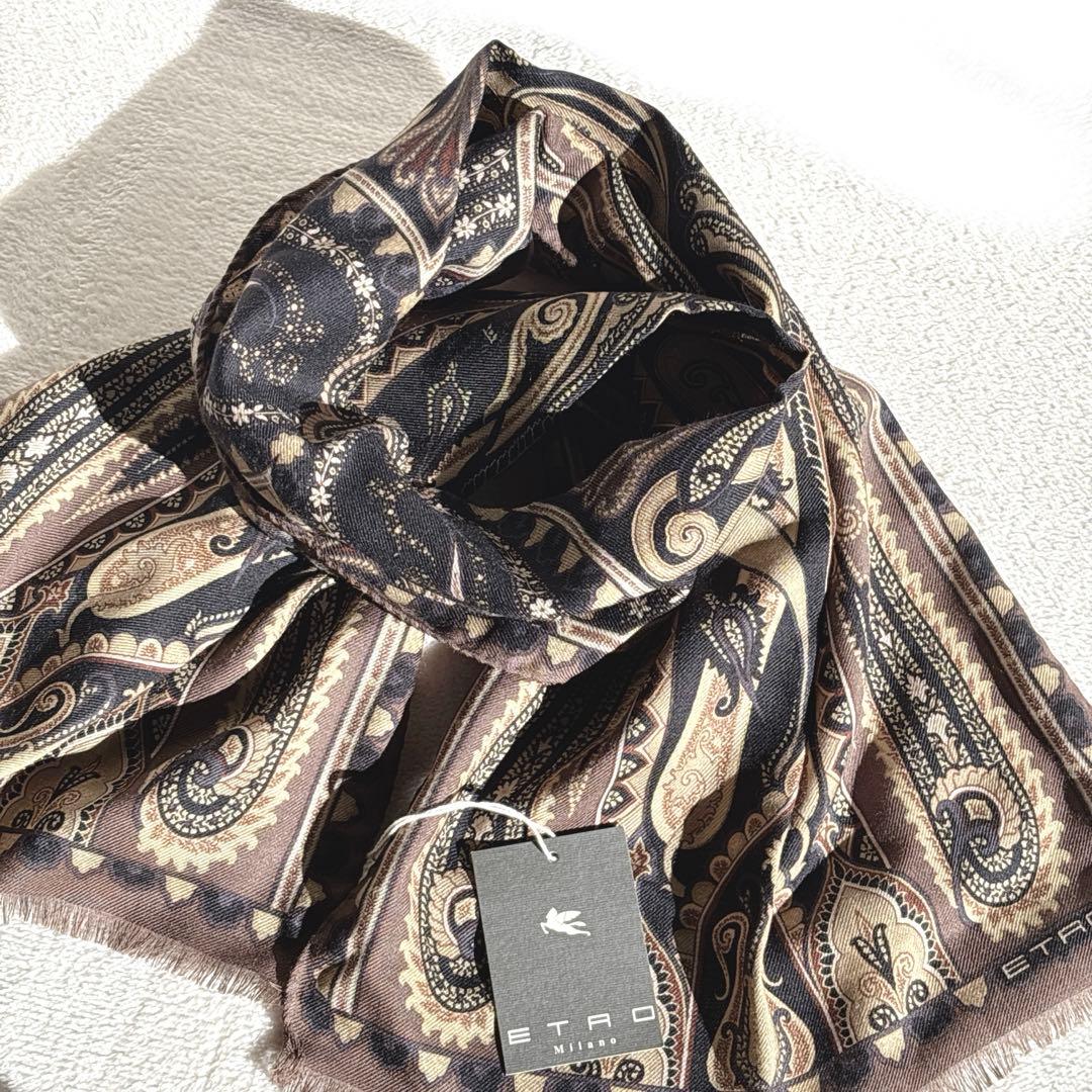 【新品】ETRO エトロ ペイズリー柄 ストール マフラー　イタリア製　シルク混