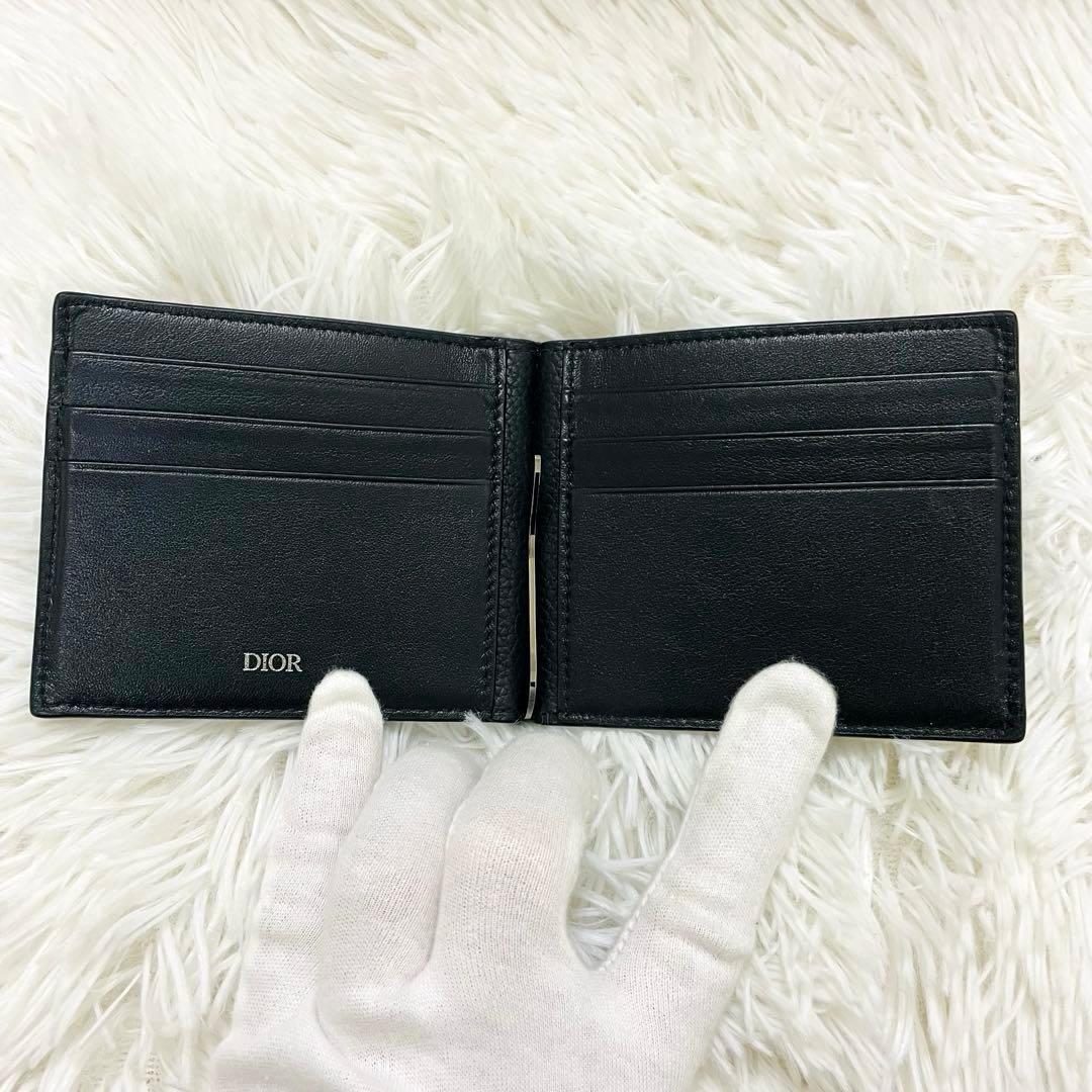 極美✨DIOR マネークリップ CDロゴ オム レザー ブラック
