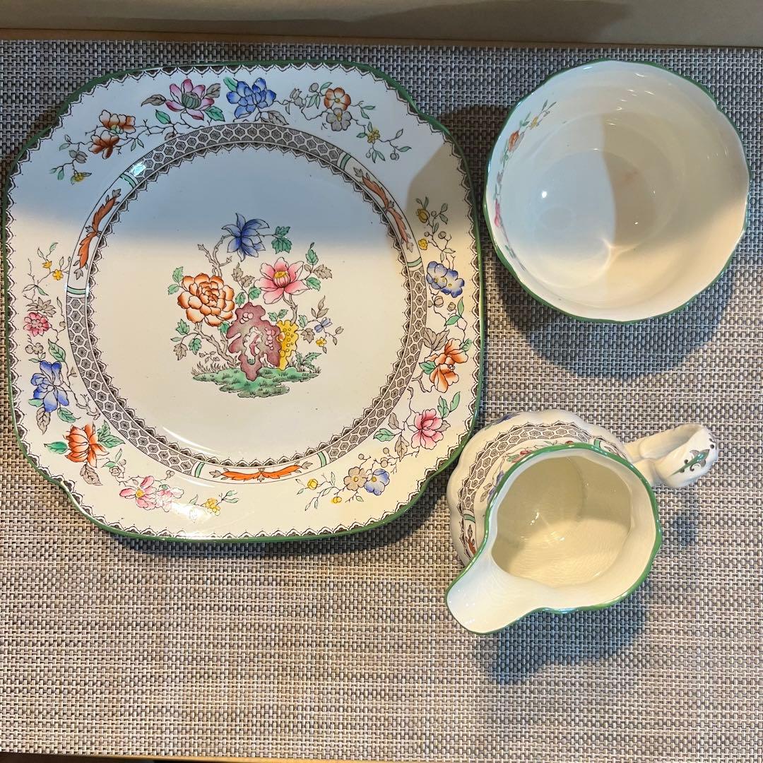 spode チャイニーズローズ　トリオ4点、ミルクジャグ、シュガーボウル、大皿