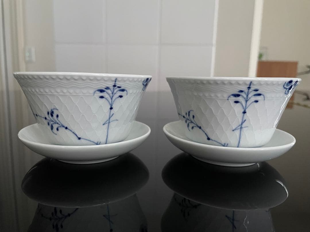 【新品】ロイヤルコペンハーゲン　ブルーパルメッテ 蓋つきカップ&ソーサー 2客