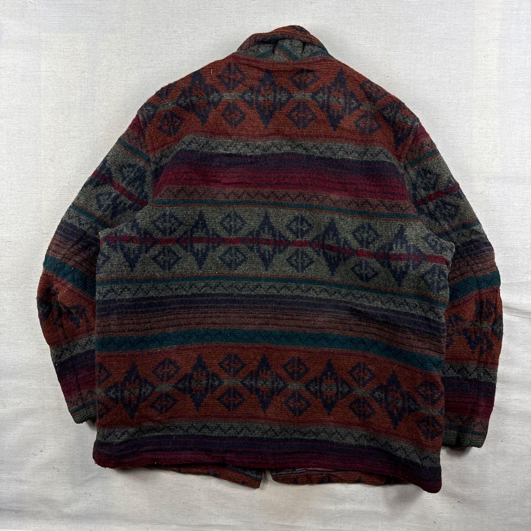 80s USA製 llbean ネイティブ柄 ボーダー ウールジャケット 総柄