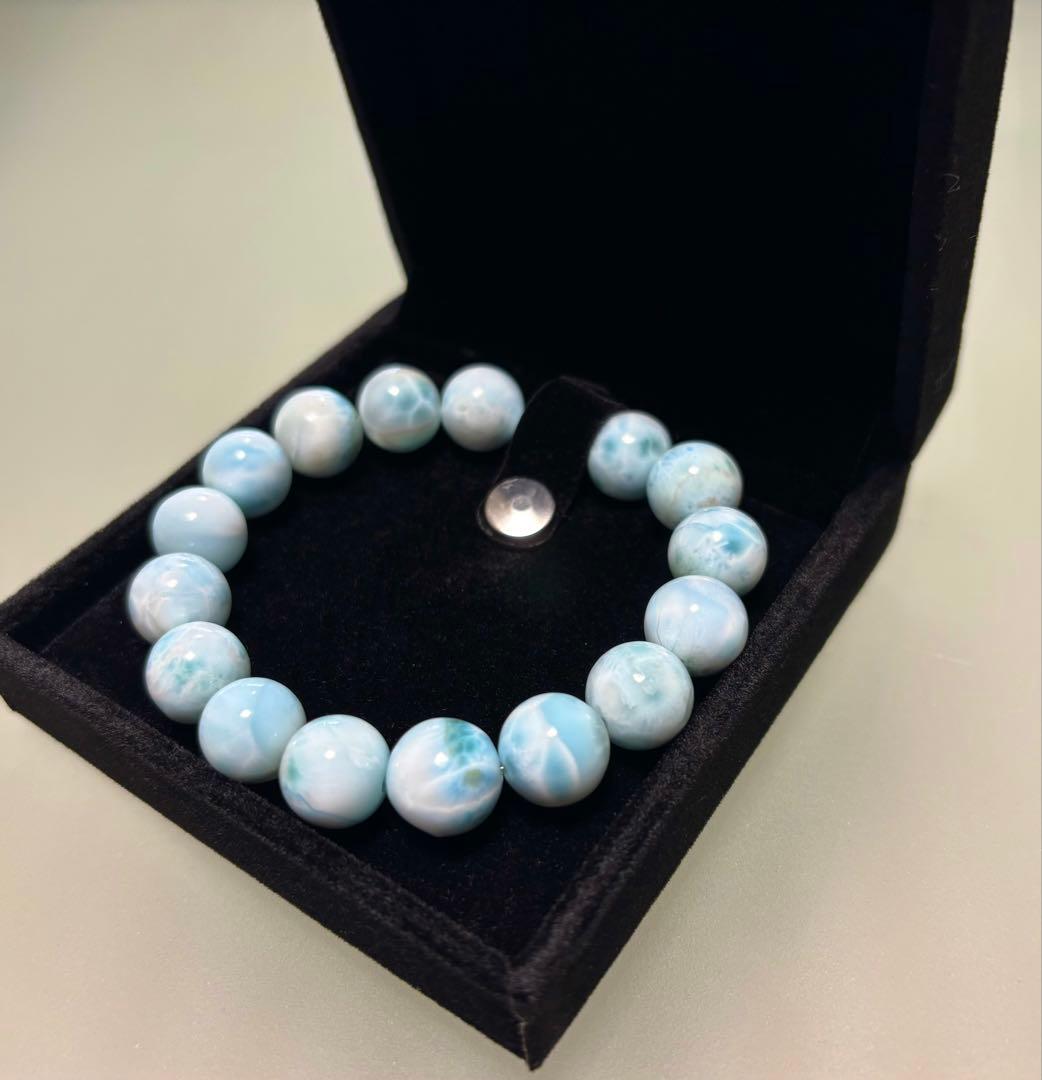 カリブの秘宝ヒーリングストーン ラリマー１２ｍｍ 珠①（径１７ｃｍ）