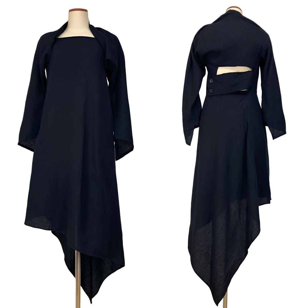 LIMI feu 24AW ウールサージ ドレープ ドレス 黒3