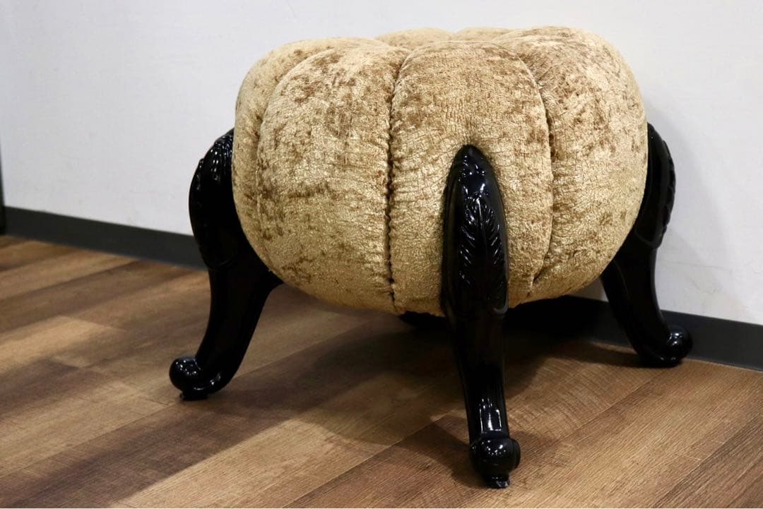 GMHH489H○パンプキンスツール アンティーク調 猫脚 ファブリック オット