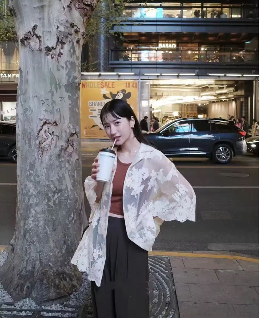 即日発送　CLANE SHEER FLOWER LACE SHIRTS