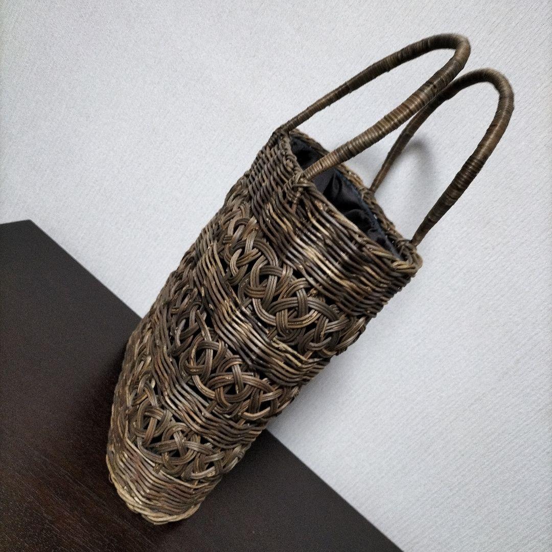 つるかご　巾着付　工芸品　ヴィンテージ　黒葛　くろかずら