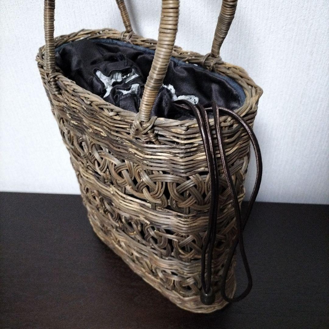 つるかご　巾着付　工芸品　ヴィンテージ　黒葛　くろかずら