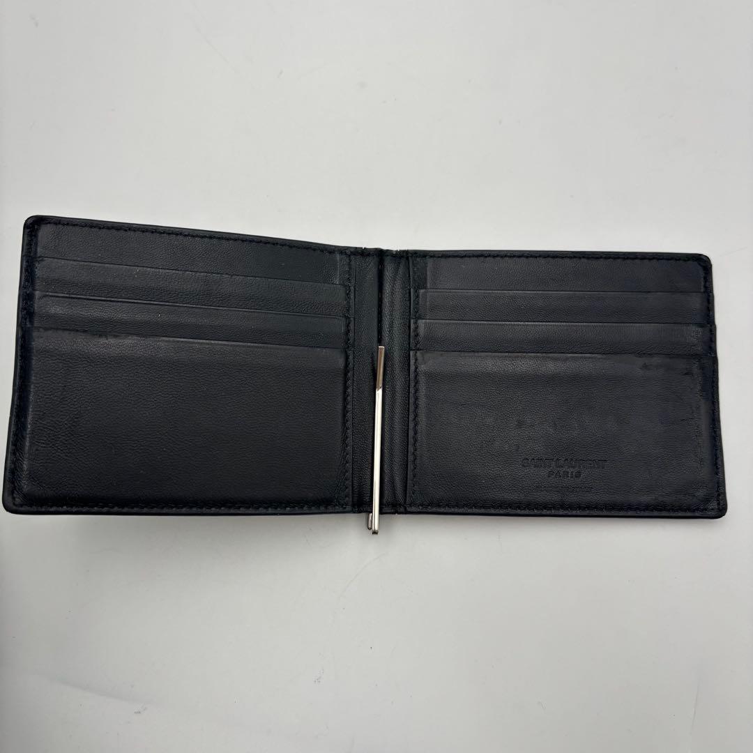 SAINT LAURENT ブラック クロコダイル 二つ折り財布 マネークリップ